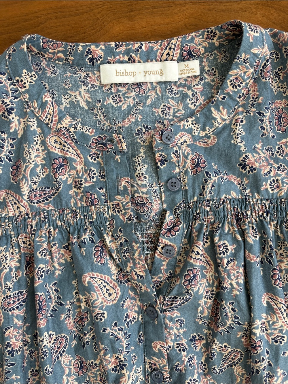 Anthropologie Bishop + Young Rachel Paisley Cotton Blouse Ruched Sleeve Medium - Picture 6 of 9